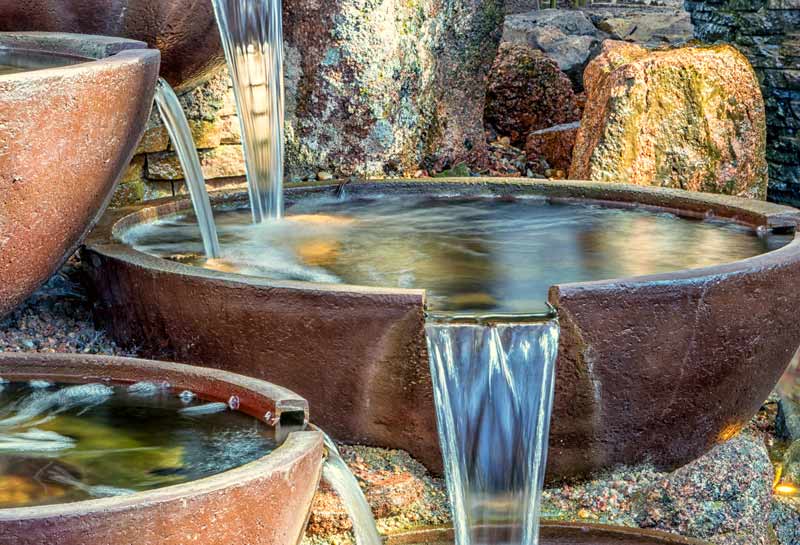 Water feature. Mini waterfall with bowls. Landscaping Services in Tamworth.
